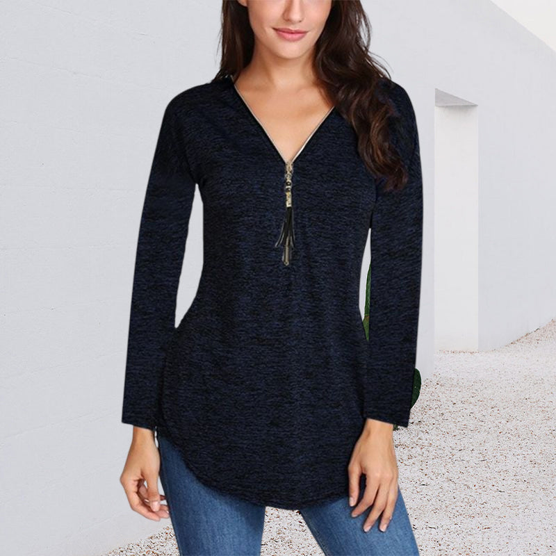 Fringed Zip Long Sleeve T-Shirt