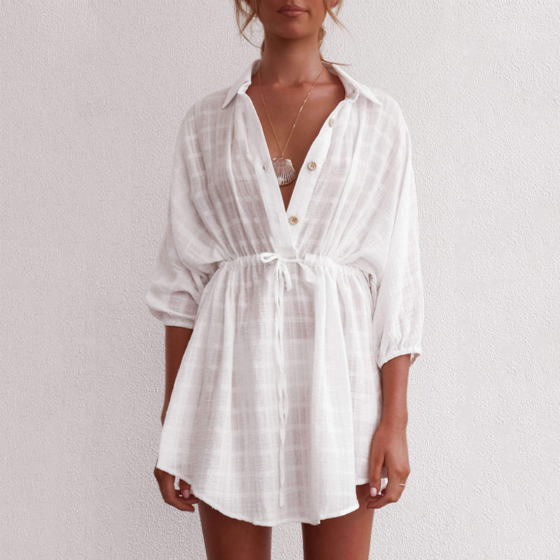 Lapel Single-Breasted Pumped Beach Dress