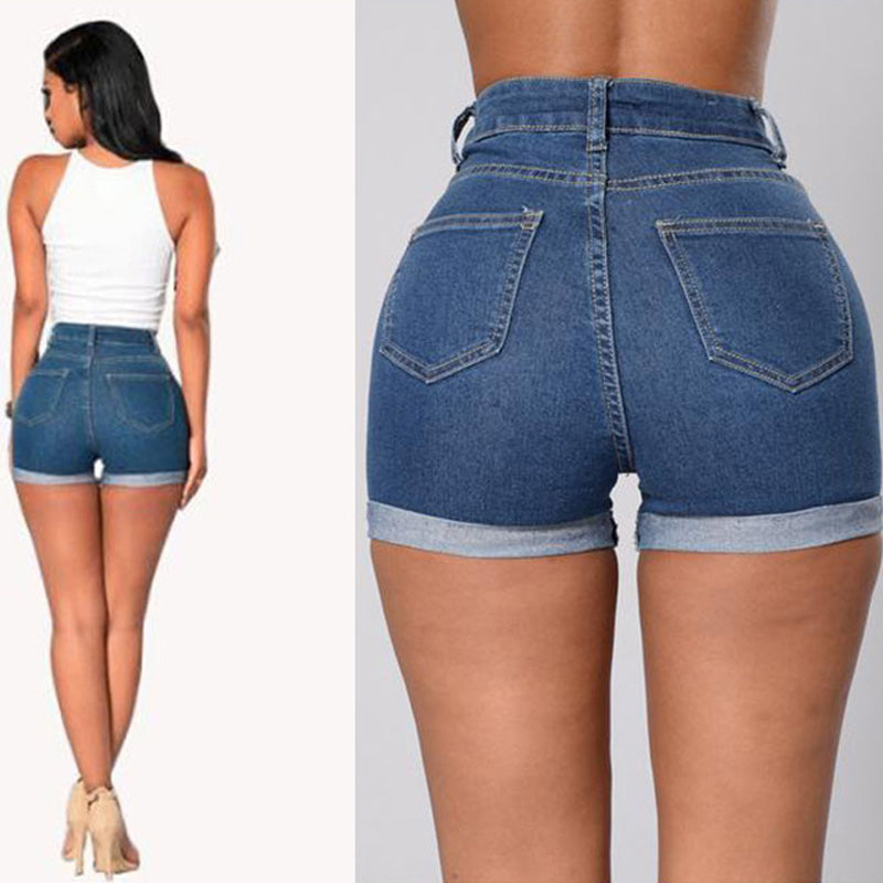 Roll Hem High Waist Denim Shorts