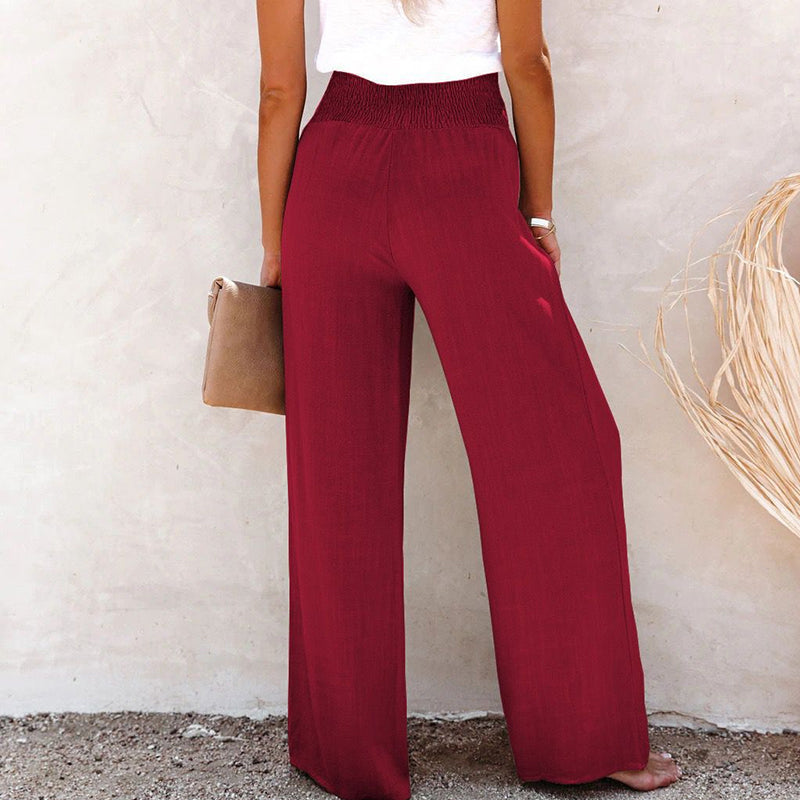 Cotton and Linen Elastic Wide Leg Pants