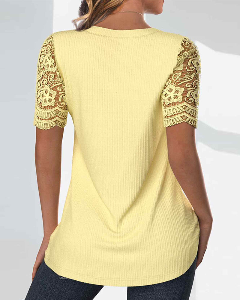 Short-sleeved Lace Patchwork Top