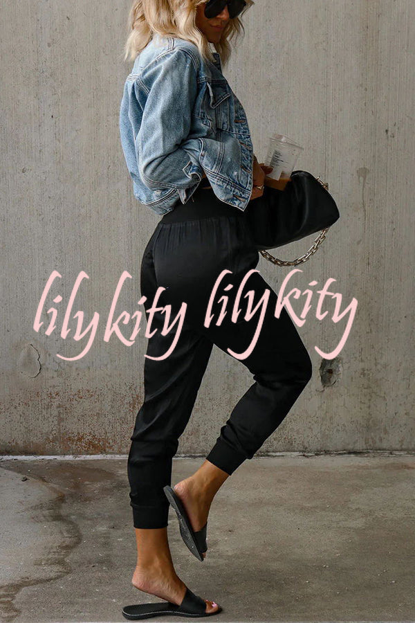 Lilykity Luxe Look Satin High Waist Pocketed Joggers