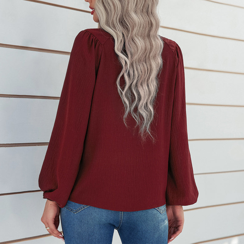 Solid Color Crew Neck Pullover Shirt