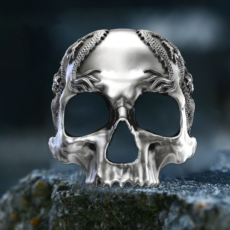 925 Silver Skull And Dragon Ring