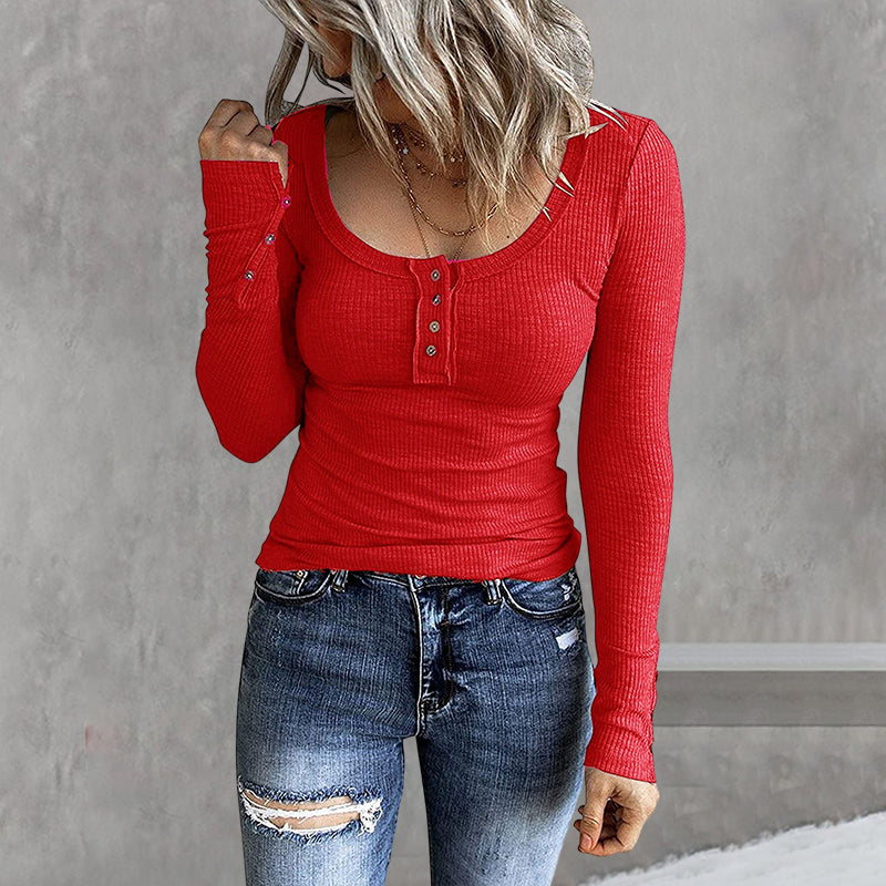 V-Neck Button Long Sleeve Tank Top