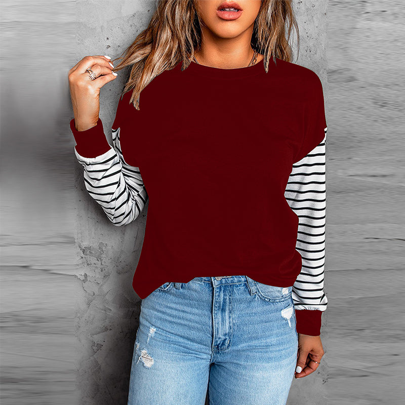 Solid Color Round Neck Long Sleeve T-Shirt