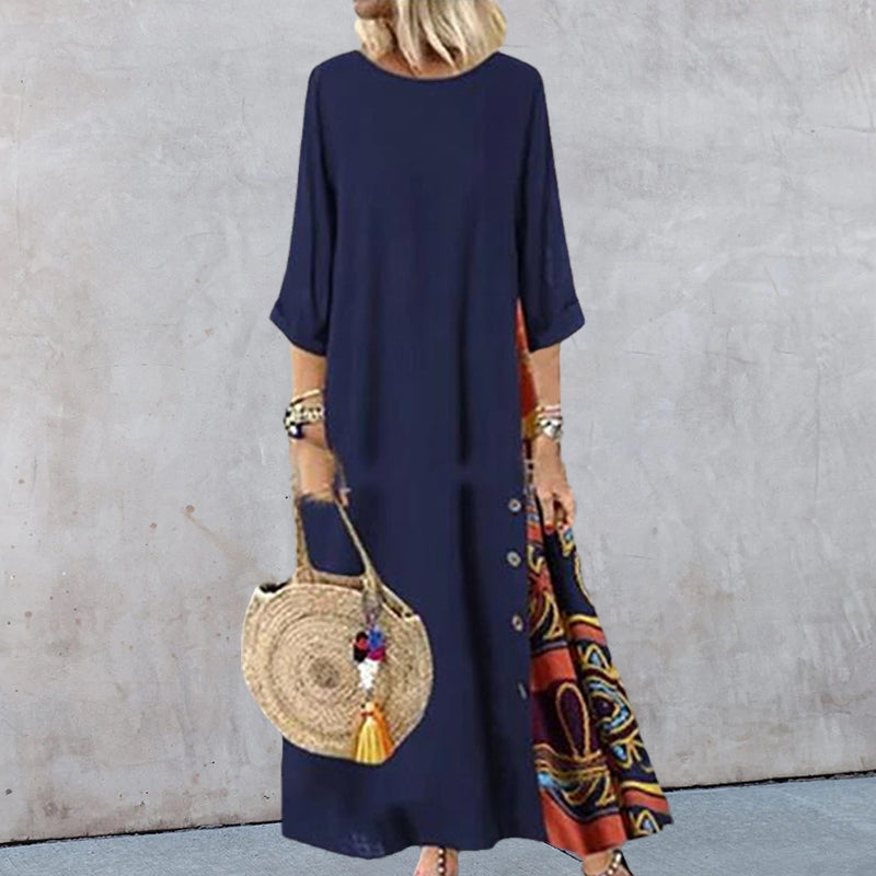 Contrast 3/4 Sleeve Dress