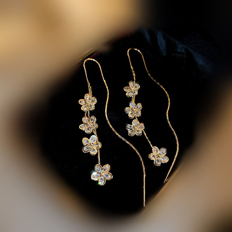 Flower Long Tassel Earrings