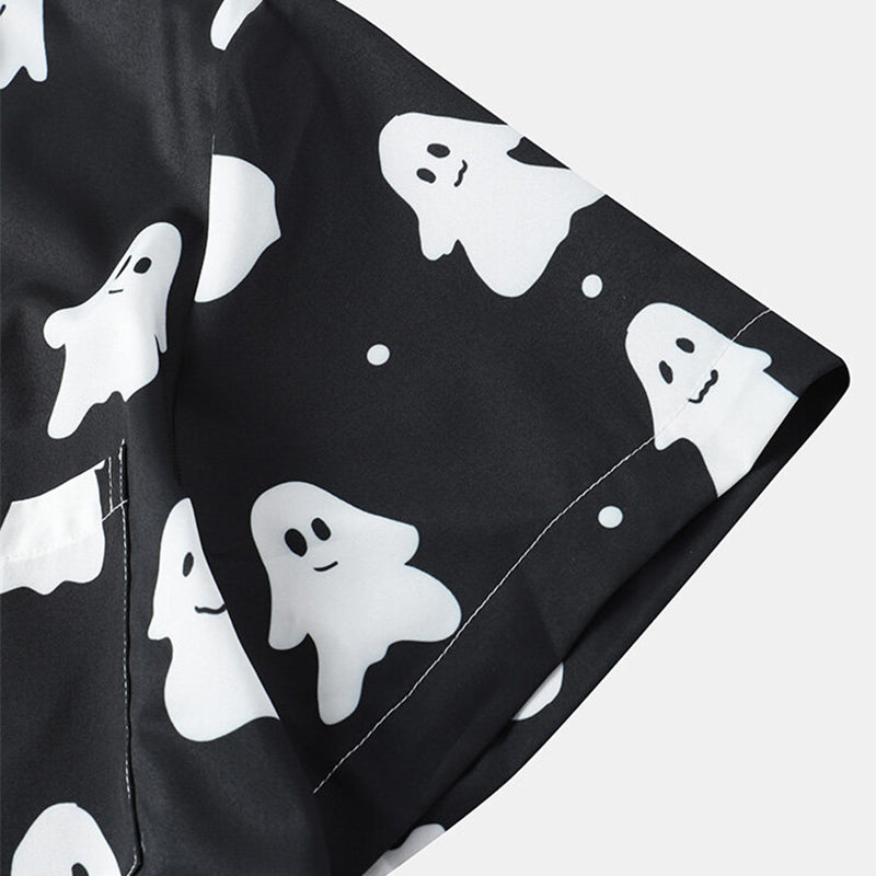 Men's Cute Ghost Print Halloween Short Sleeve Shirts
