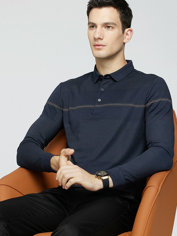 Men's Geometric Print Long Sleeve Lapel Polo Shirt