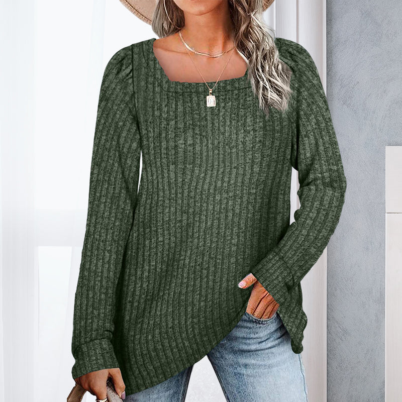 Square Neck Pit Strip Brushed Casual Sweater