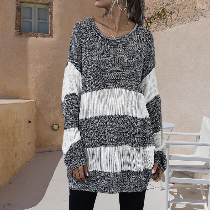 Striped Colorblock Crewneck Sweater