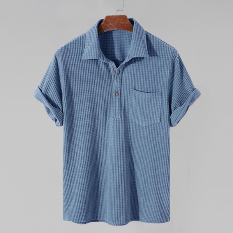 Men's Solid Color Waffle Casual Loose T-Shirt