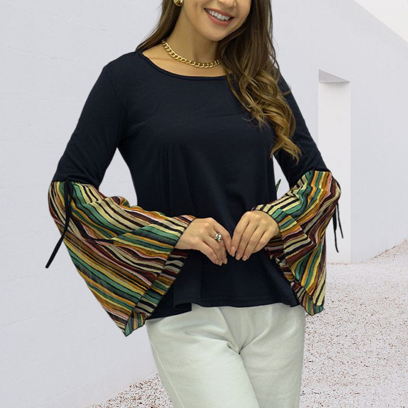 Ladies Patchwork Striped Long Sleeve Top