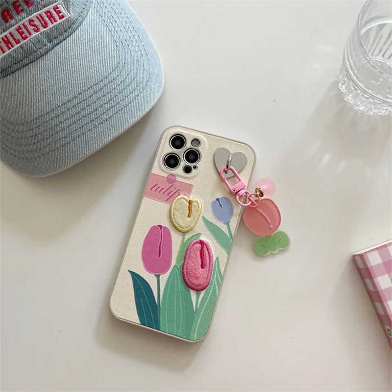 Cute Flower Case with Phone Lanyard