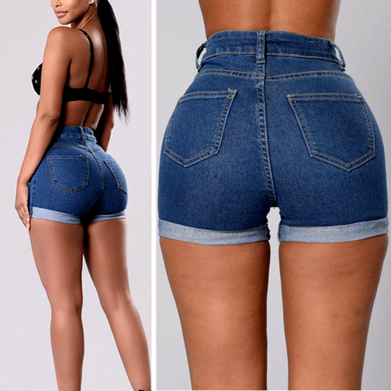 Roll Hem High Waist Denim Shorts