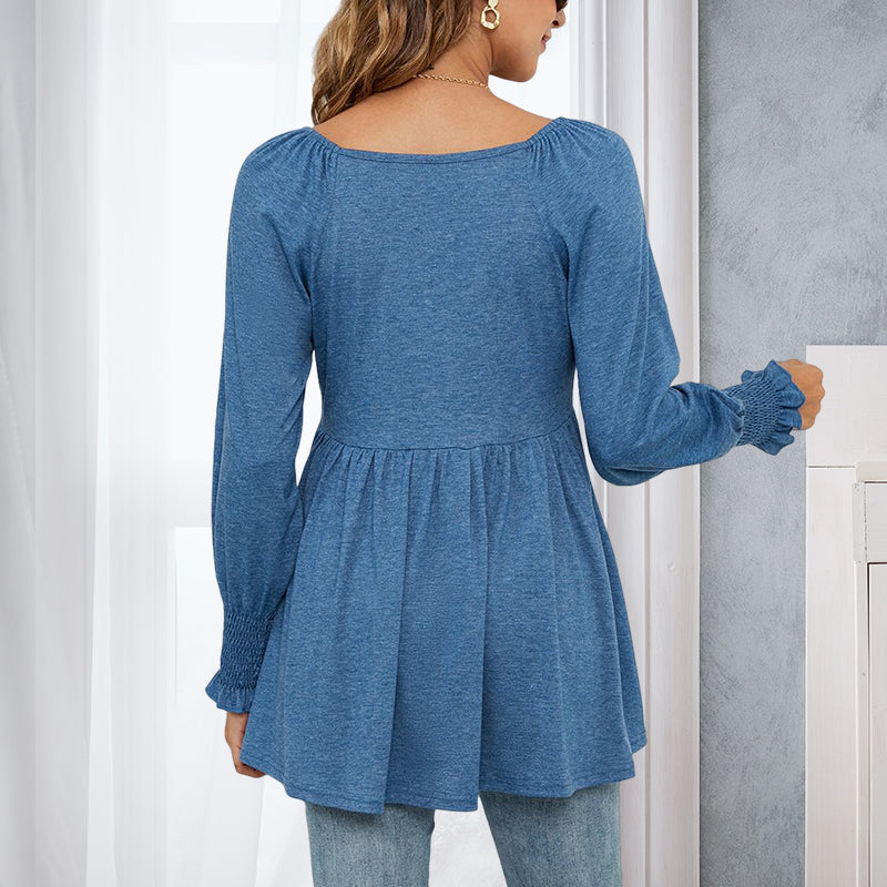 V-Neck Puff Long Sleeve T-Shirt
