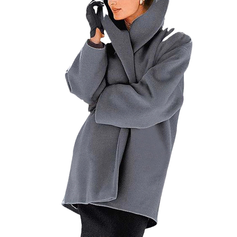 Round Neck Loose Hooded Woolen Coat