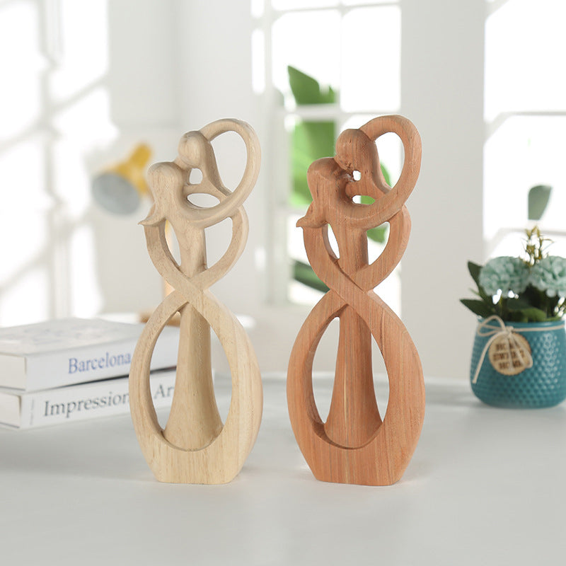 Creative Couple Wood Carving Home Decorative