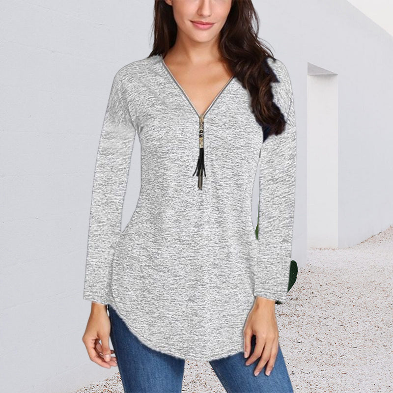 Fringed Zip Long Sleeve T-Shirt