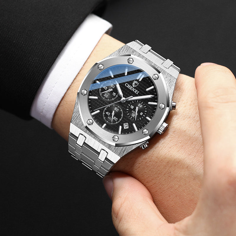 Men's Multifunctional Waterproof Quartz Steel Band Sports Watch