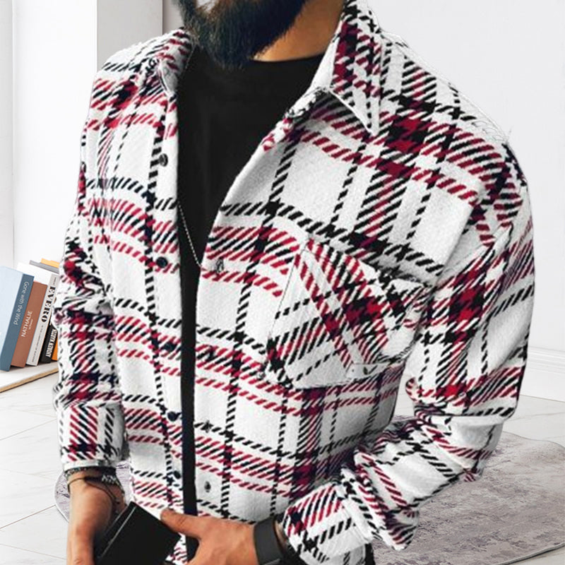 Wool Lapel Single-Breasted Plaid Shirt Jacket