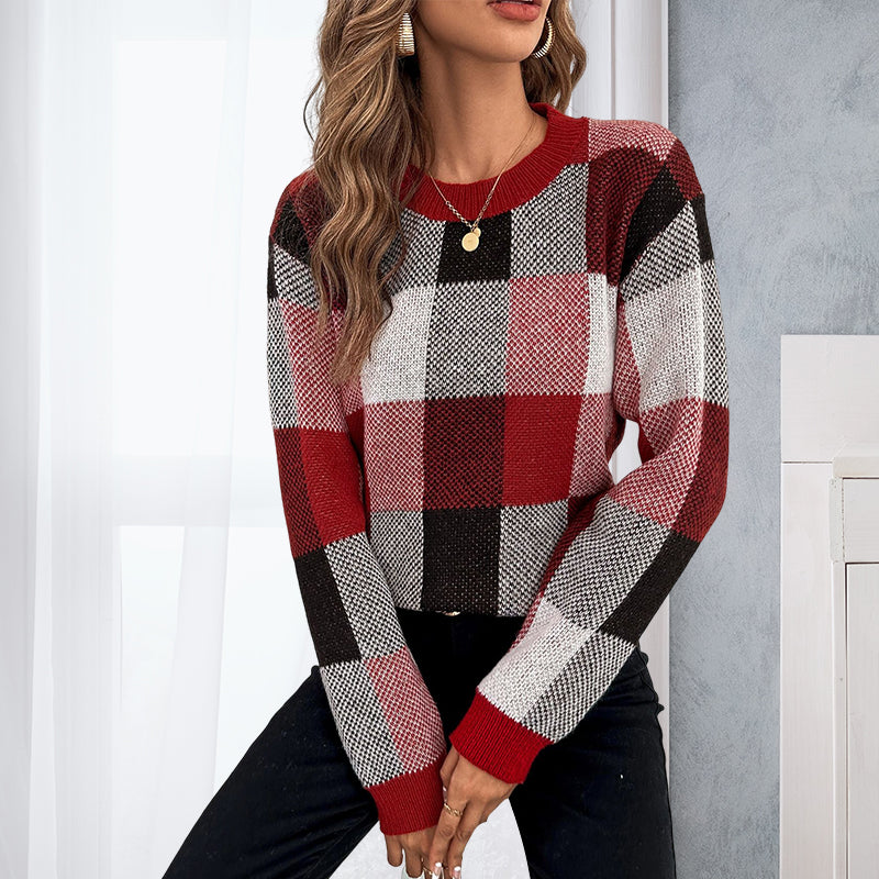 Tricolor Check Pullover