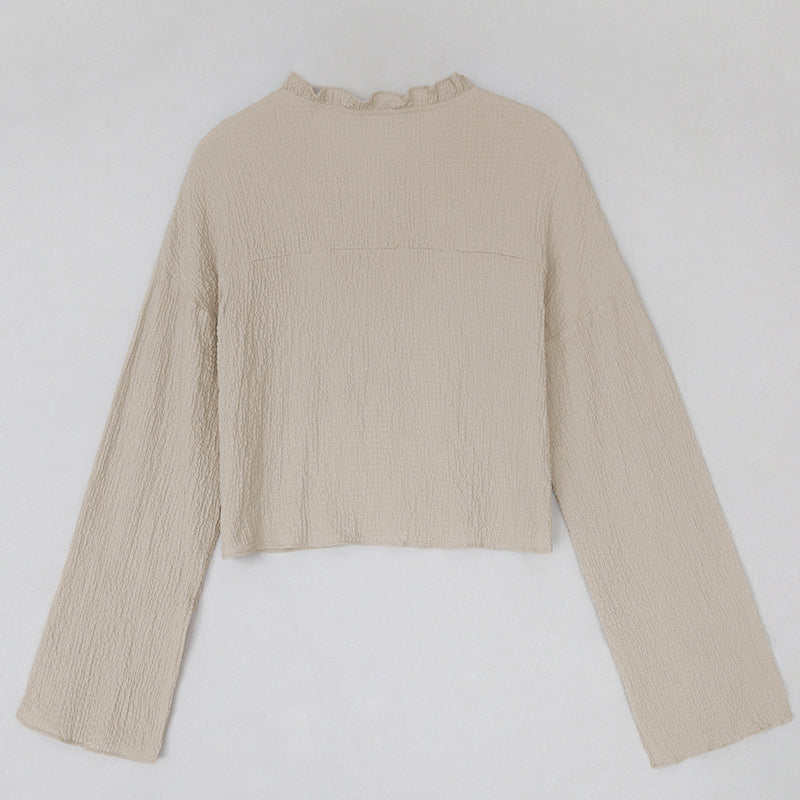 Solid Ruffle V-Neck Shirt
