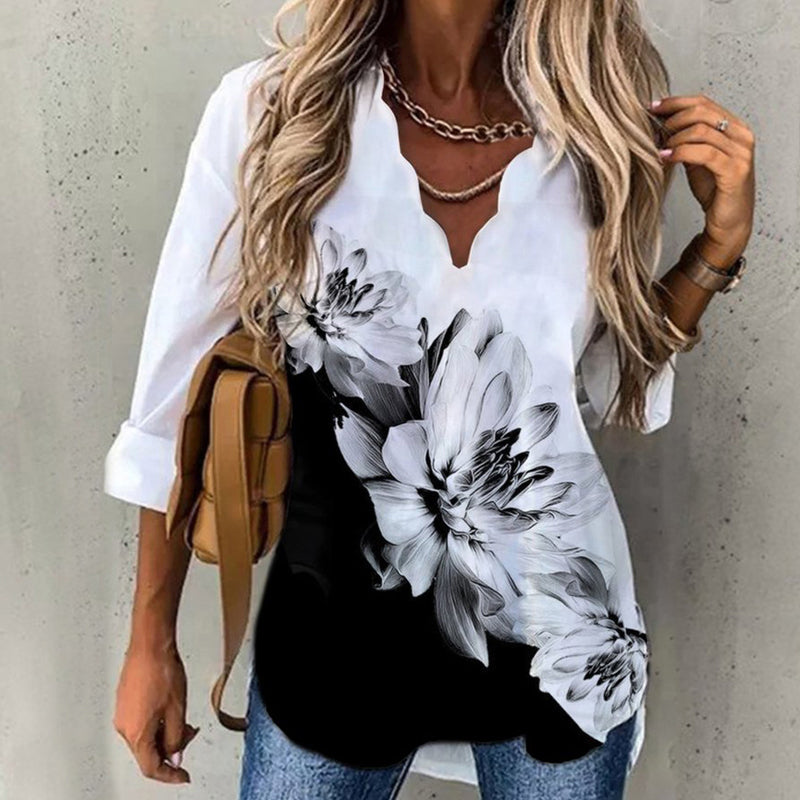 Wavy Neck Print T-shirt