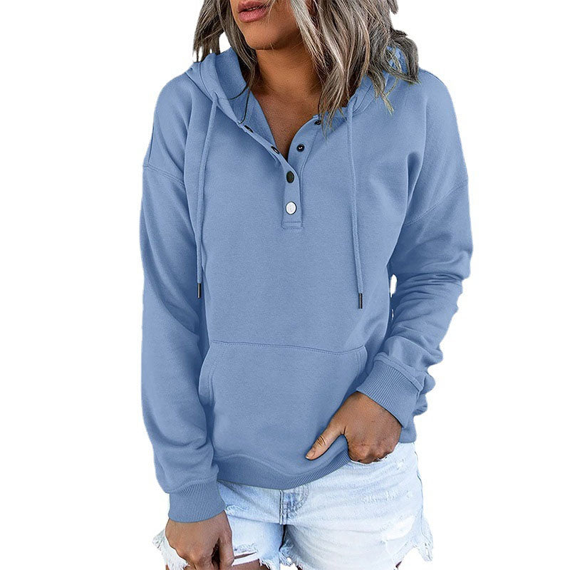 Long Sleeve Loose Casual Hooded Drawstring Pocket Sweatshirt