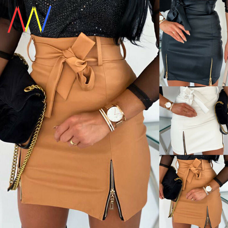 PU Leather Zip High Waist Hip Skirt