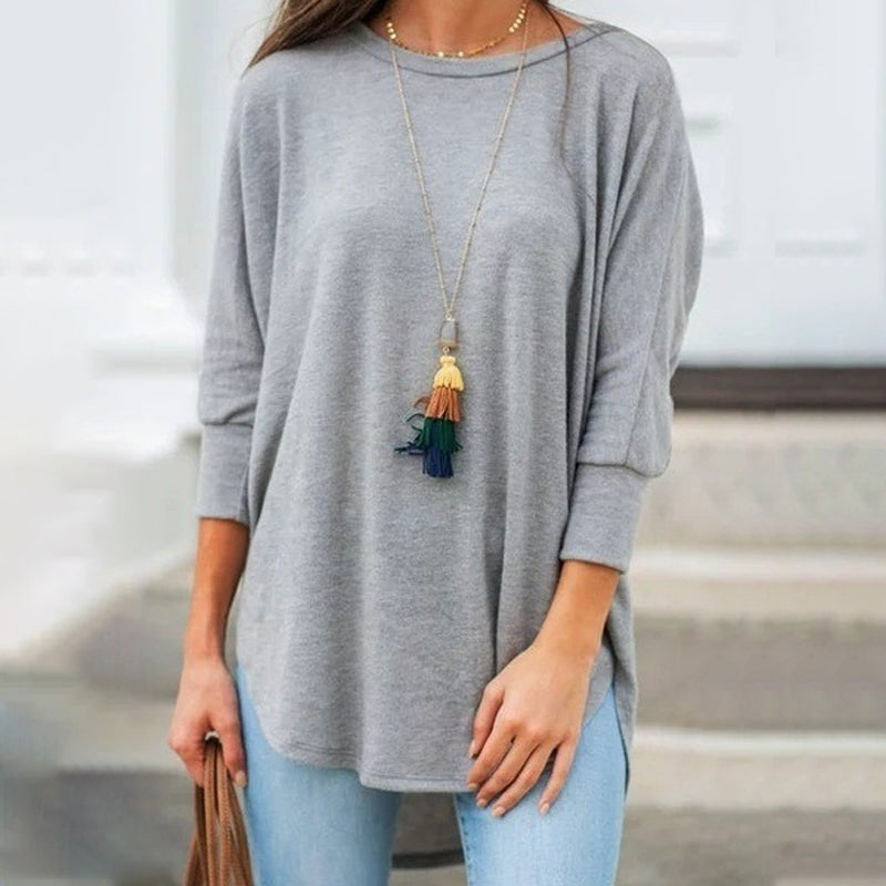 Loose Crew Neck Hem Irregular Solid Color T-Shirt