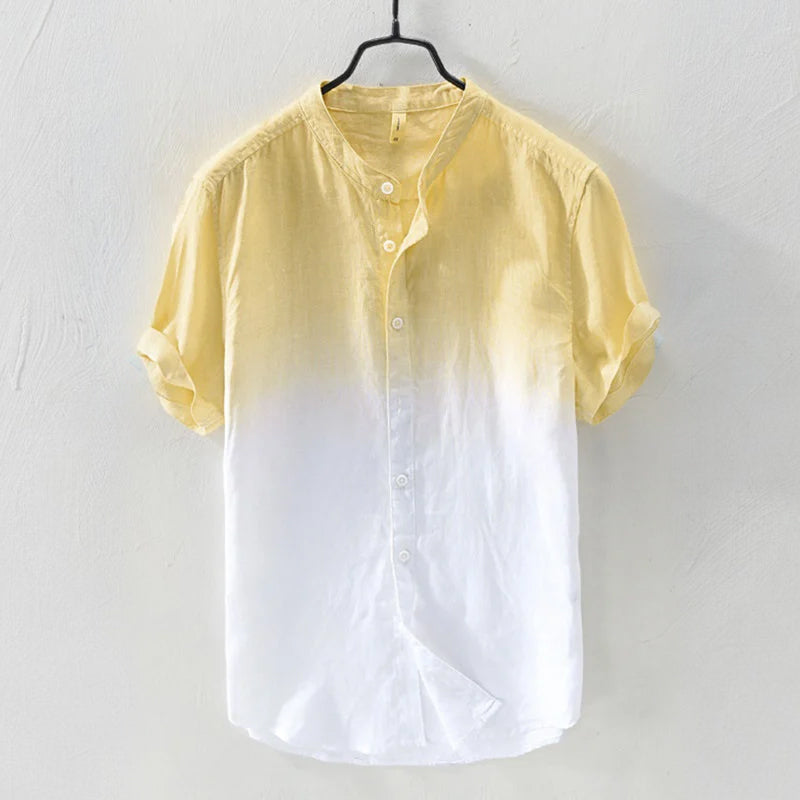 Men's Solid Color Thin Breathable Gradient Collar Cotton Linen Top