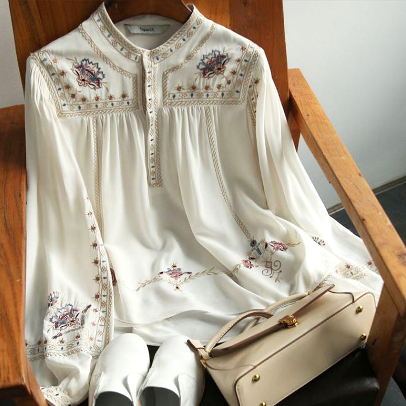 Elegant White Top Quality Embroideried Chiffon Blouse
