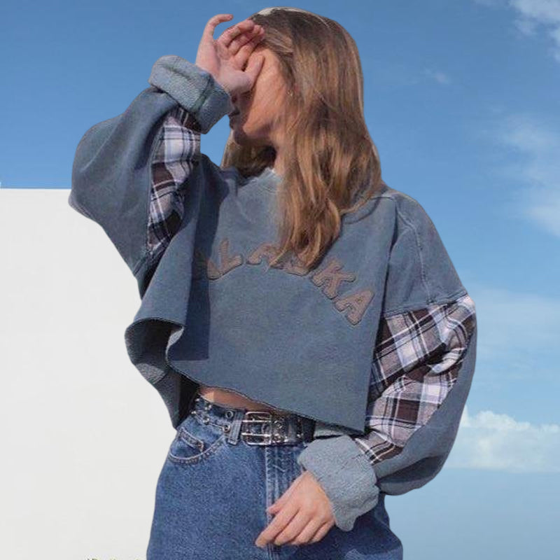 Fleece Pullover Round Neck Short Loose Women's Sweatshirt