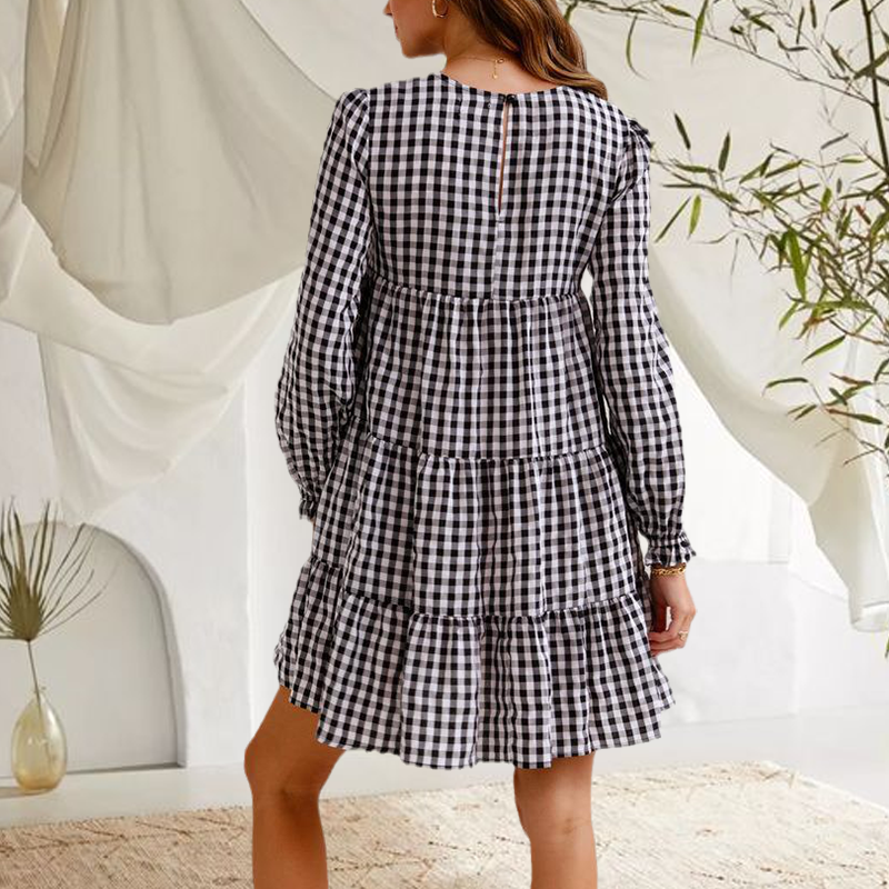 Round Neck Plaid Dress