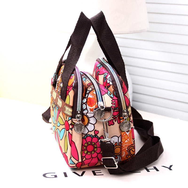 NYLON SHOULDER BAG WITH FLORAL PRINT