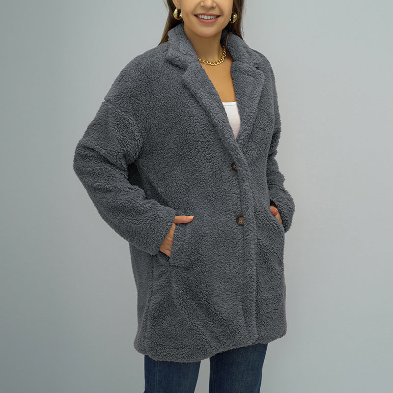 Ladies Double Sided Plush Warm Solid Color Coat