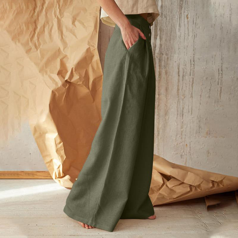 Button Cotton and Linen Trousers