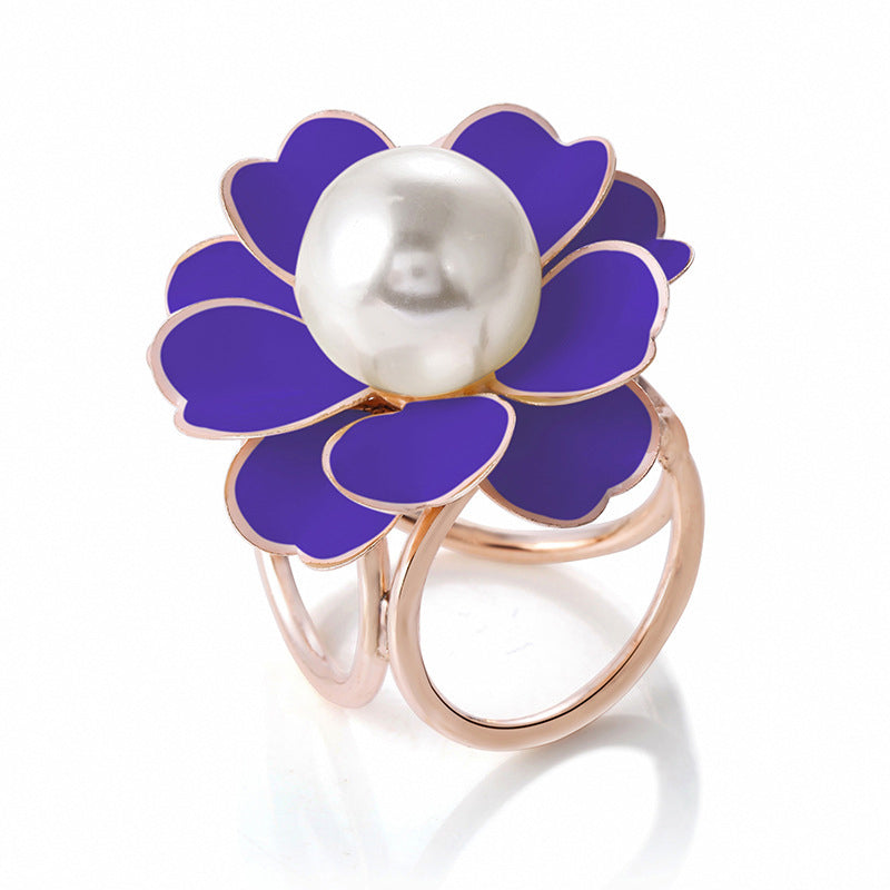 Women's Elegant Pearl Floral Scarf Ring Clip