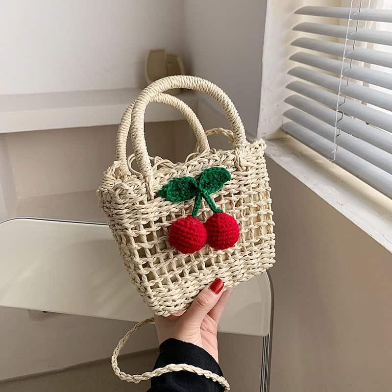 Cherry Decor Beach Straw Bag