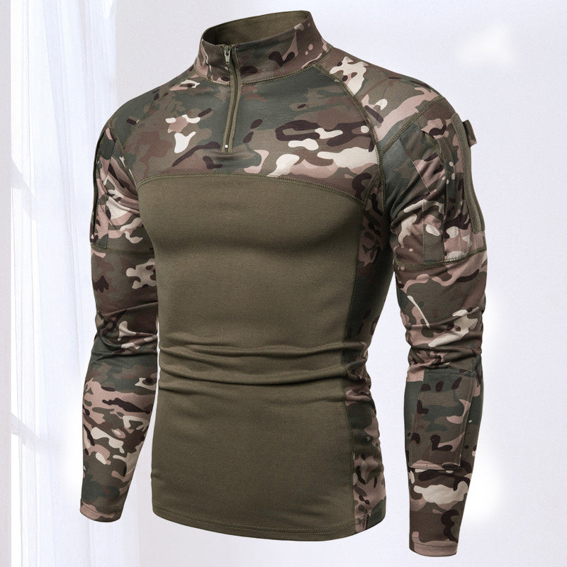 Camo Stand Collar Cotton Tactical T-Shirt