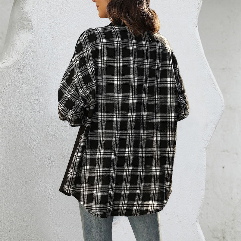 Women's Fashion Casual Asymmetric Plaid Loose Shirt