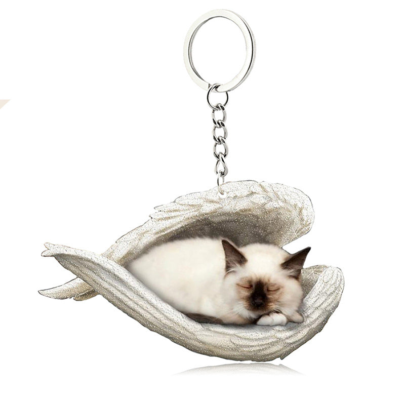 Acrylic Cat Angel Keychain