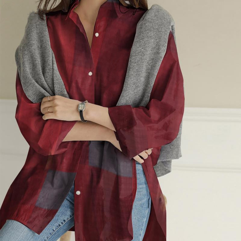 Patchwork Long Sleeve Plaid Irregular Shirt