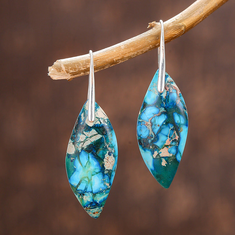 Leaf Shape Natural Stone Drop Earrings