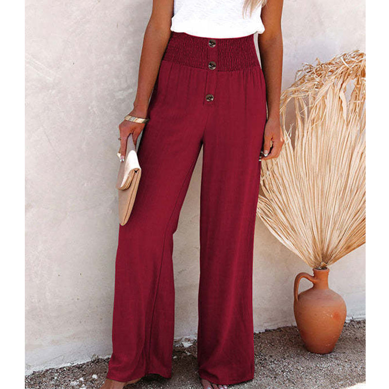 Cotton and Linen Elastic Wide Leg Pants