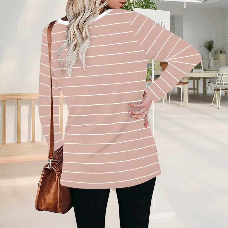 Long Sleeve V Neck Striped T-Shirt