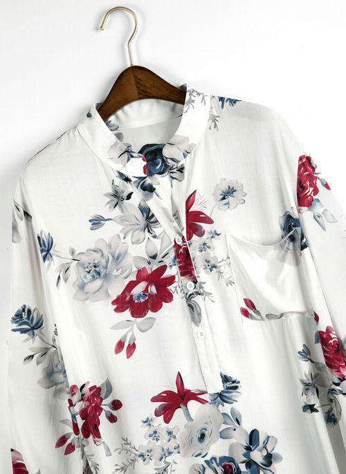 Floral Casual Stand Collar Long Sleeve Blouses