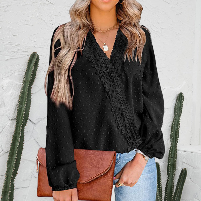 Chiffon Pompom Lace Shirt